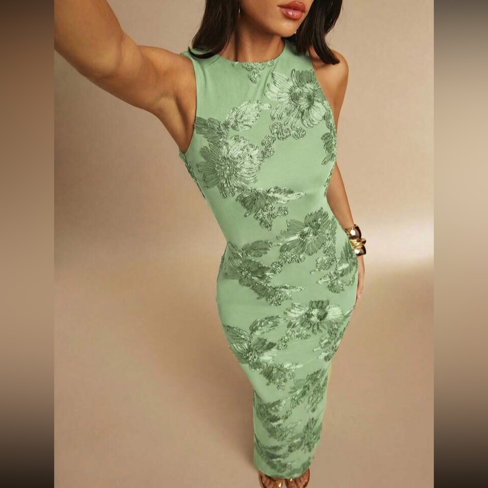 Mint  Green Floral Sheath Dress - Picture 8 of 8